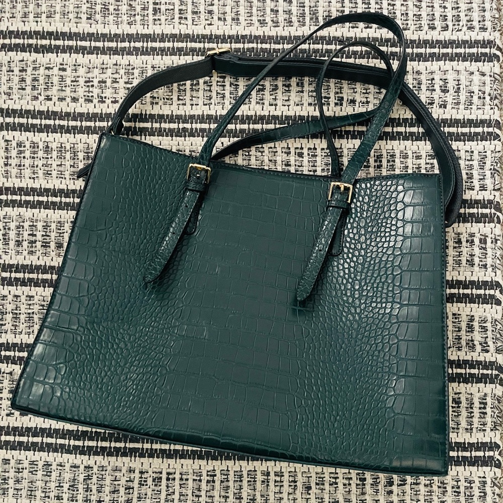 Women’s faux crocodile, print emerald, green, laptop, tote bag